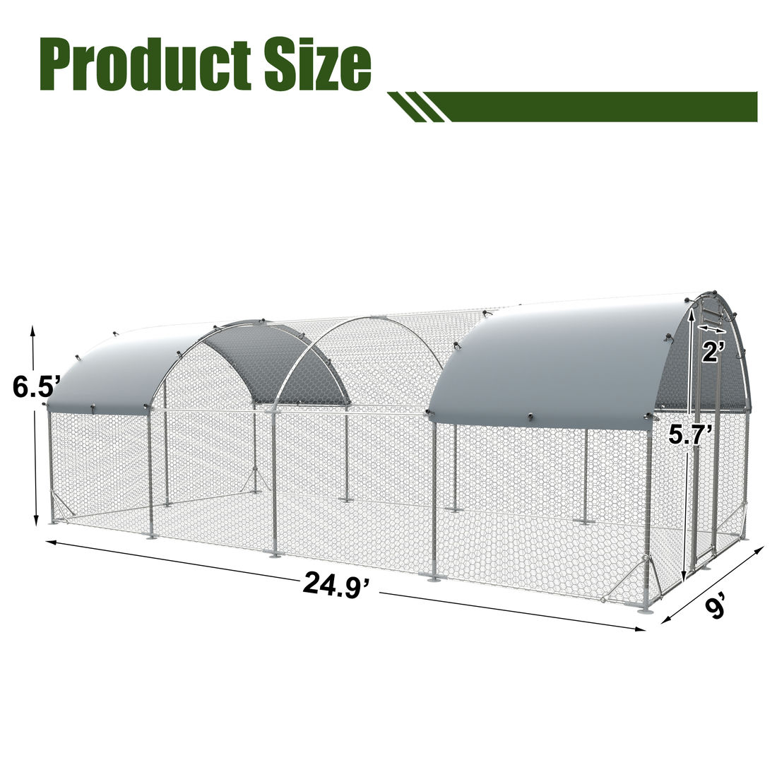 Large metal chicken coop,duck rabbit sheep bird outdoor house 9.2'W x 24.9'L x 6.5'H - Image 6